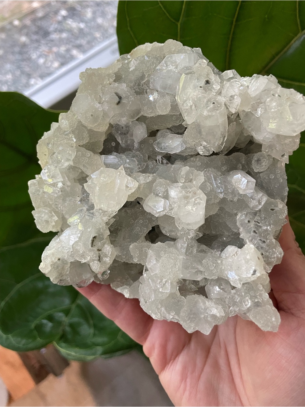 Stunning clear Apophylite on chalcedony crystal from India